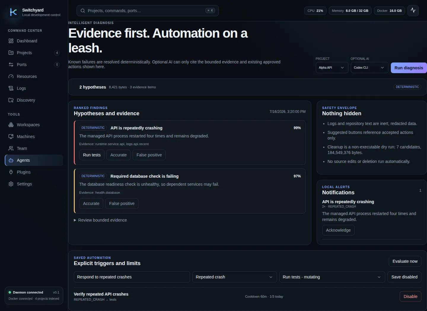 Envarium product view demonstrating local-first security.