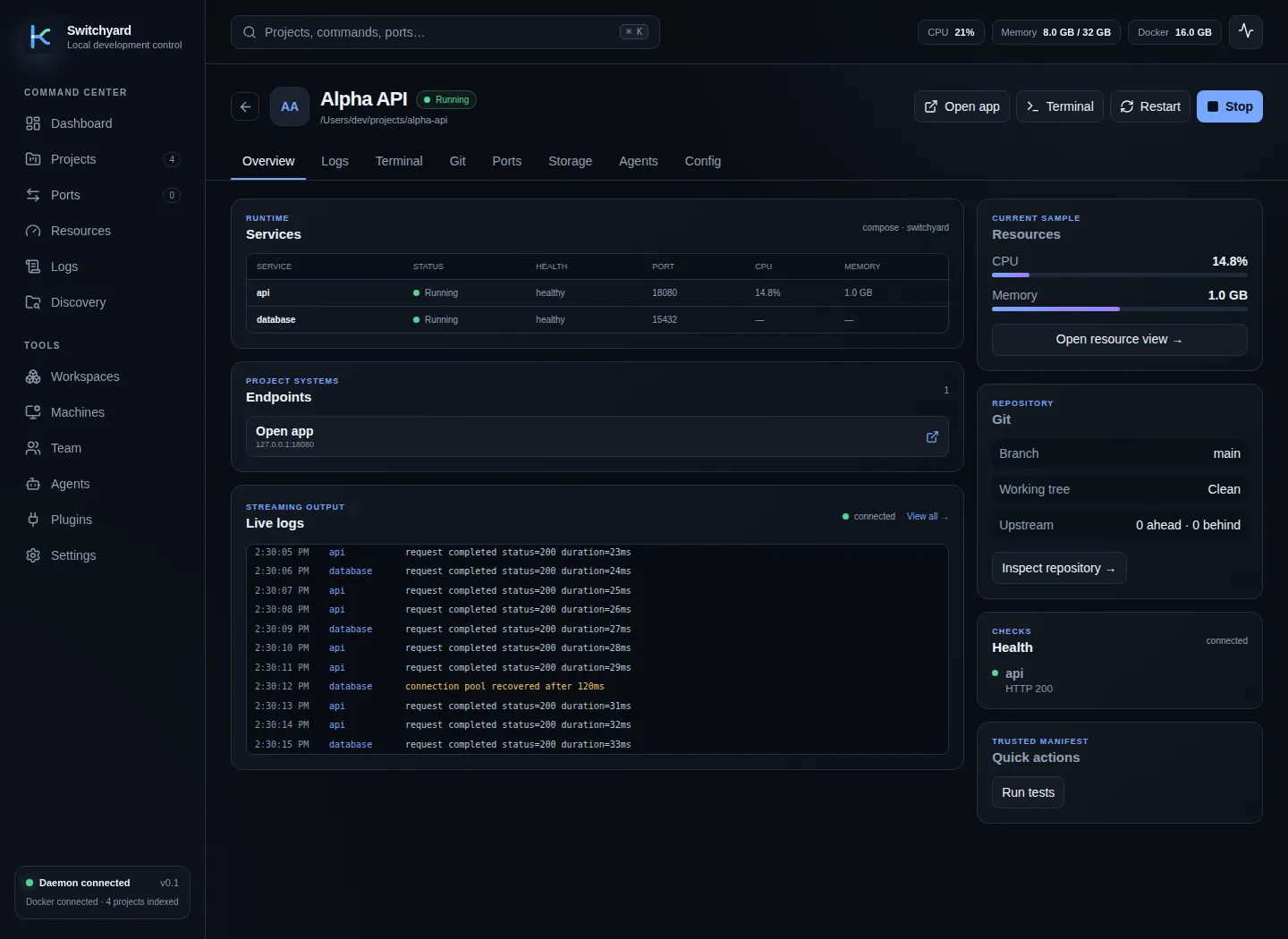 Envarium product view demonstrating compose and native runtimes.
