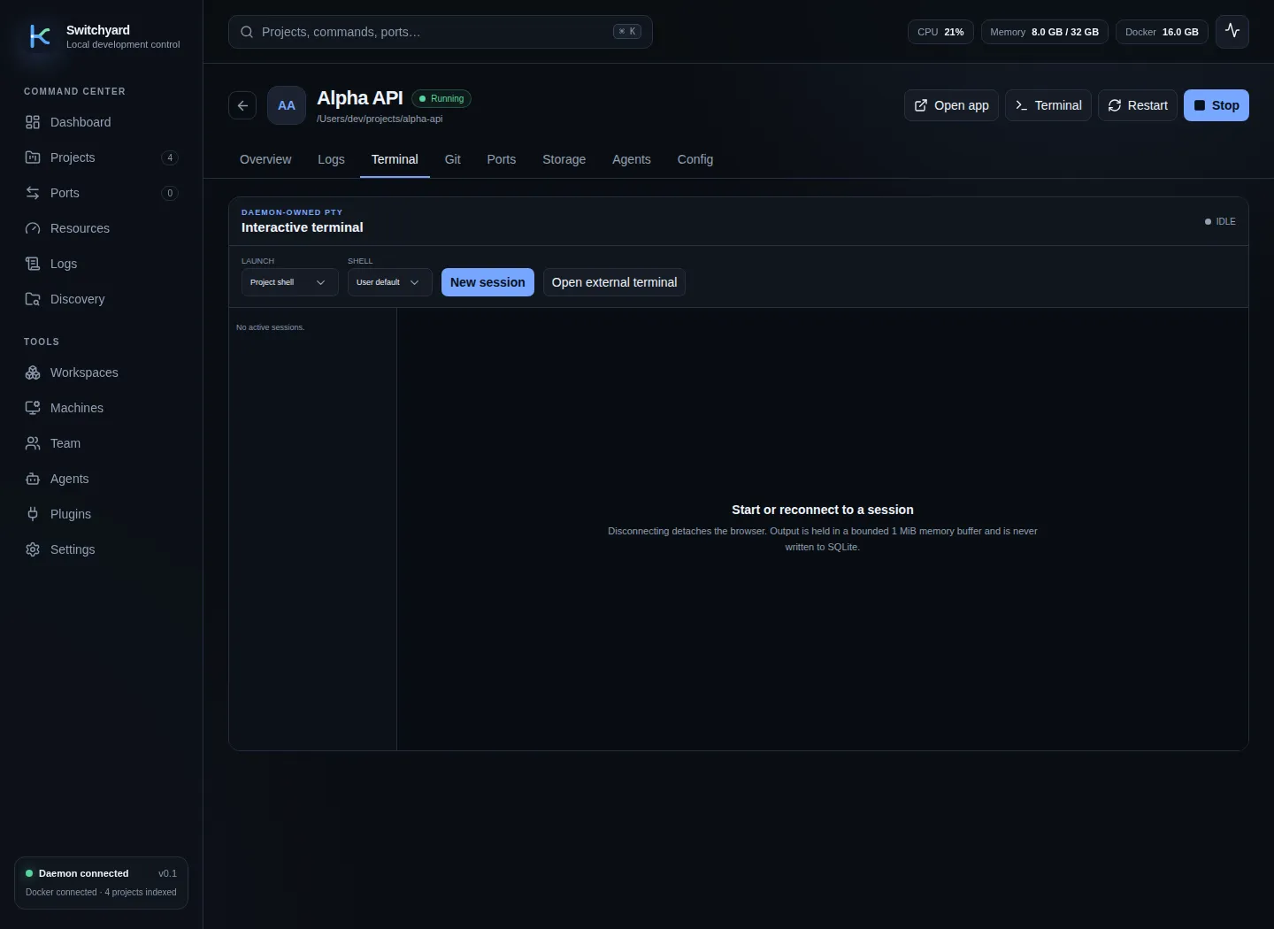 Envarium product view demonstrating codex, claude code, and mcp.